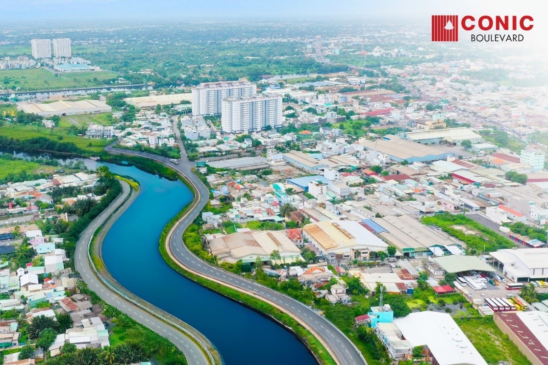 Minh họa tuyến đường ven - Từ 7 quận huyện kết nối Conic Boulevard sau khi hoàn thiện.