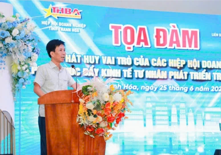Chủ tịch Hiệp hội Doanh nghiệp huyện Triệu Sơn ph&aacute;t biểu