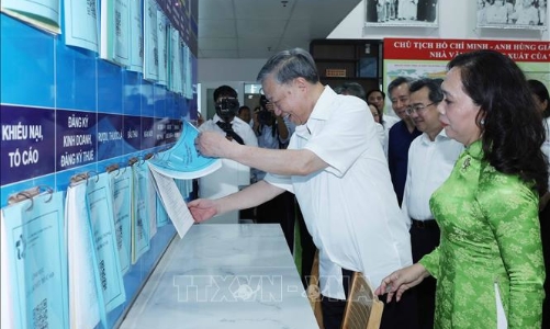 Tổng Bí thư Tô Lâm khảo sát thực tế mô hình tổ chức chính quyền địa phương 2 cấp tại TPHCM