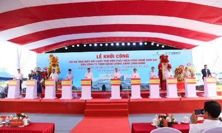 Lễ khởi công Dự án Nhà máy đốt chất thải rắn phát điện công nghệ hiện đại tại huyện Thái Thụy (tỉnh Thái Bình). Ảnh: CTT tỉnh Thái Bình