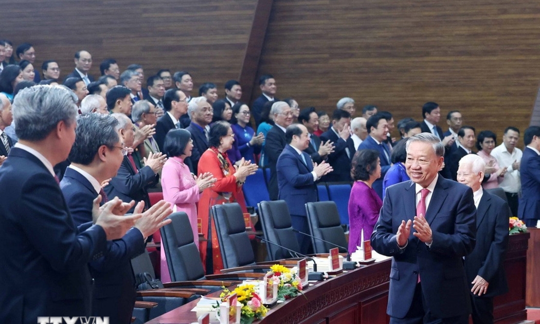 Tổng Bí thư Tô Lâm dự Lễ Công bố Nghị quyết sáp nhập đơn vị hành chính tại Thành phố Hồ Chí Minh. (Ảnh: Thống Nhất/TTXVN).