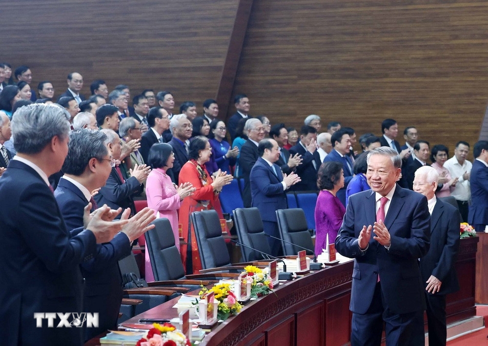 Tổng Bí thư Tô Lâm dự Lễ Công bố Nghị quyết sáp nhập đơn vị hành chính tại Thành phố Hồ Chí Minh. (Ảnh: Thống Nhất/TTXVN).