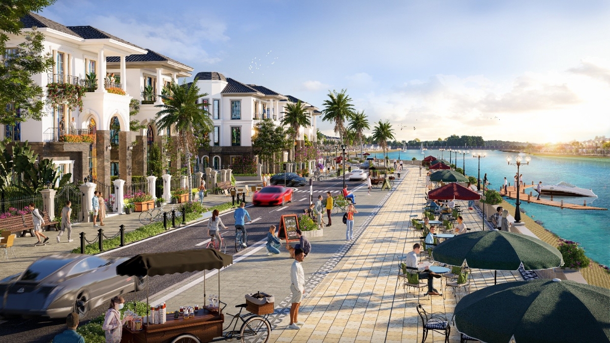 Những dãy biệt thự ven sông đắt giá thuộc phân khu Elite - trái tim của Thanh Sơn Riverside Garden.