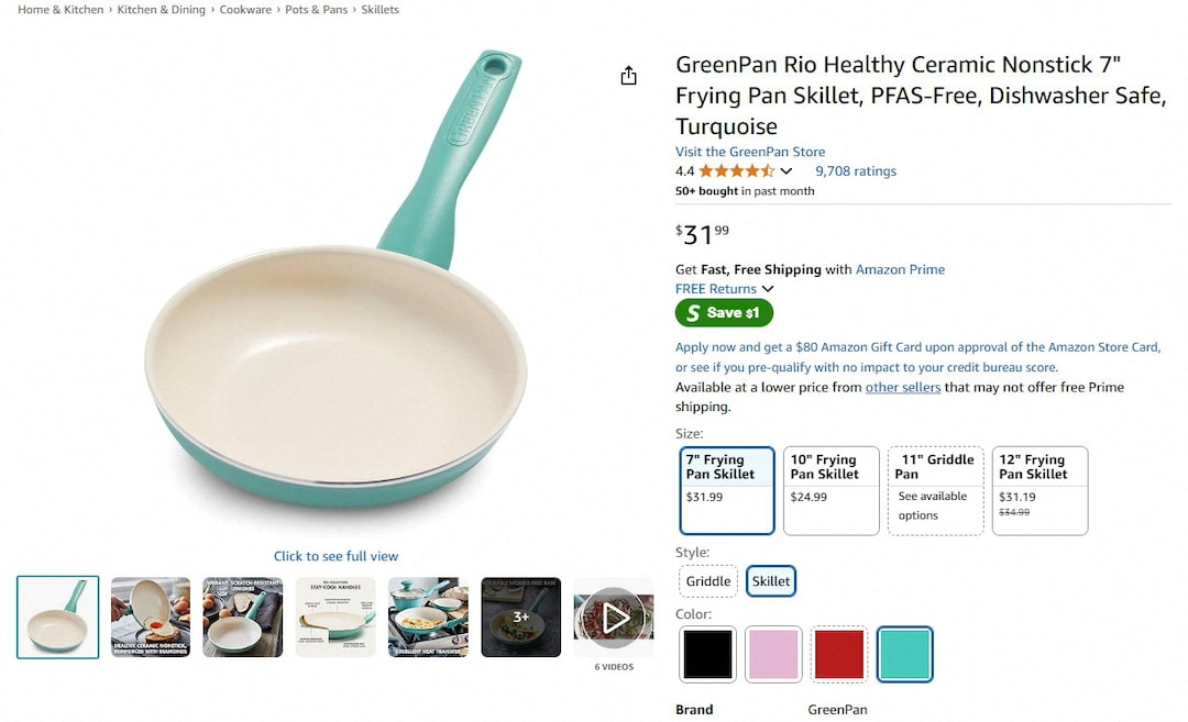 Gi&aacute; chảo r&aacute;n GreenPan tr&ecirc;n Amazon tăng gấp đ&ocirc;i l&ecirc;n 31,99 USD trong 6 th&aacute;ng đầu năm 2025 - Ảnh: Reuters