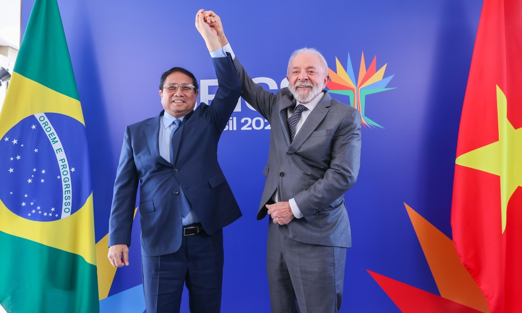 Thủ tướng Chính phủ Phạm Minh Chính và Tổng thống Brazil Luiz Inacio Lula da Silva trước hội đàm - Ảnh: VGP