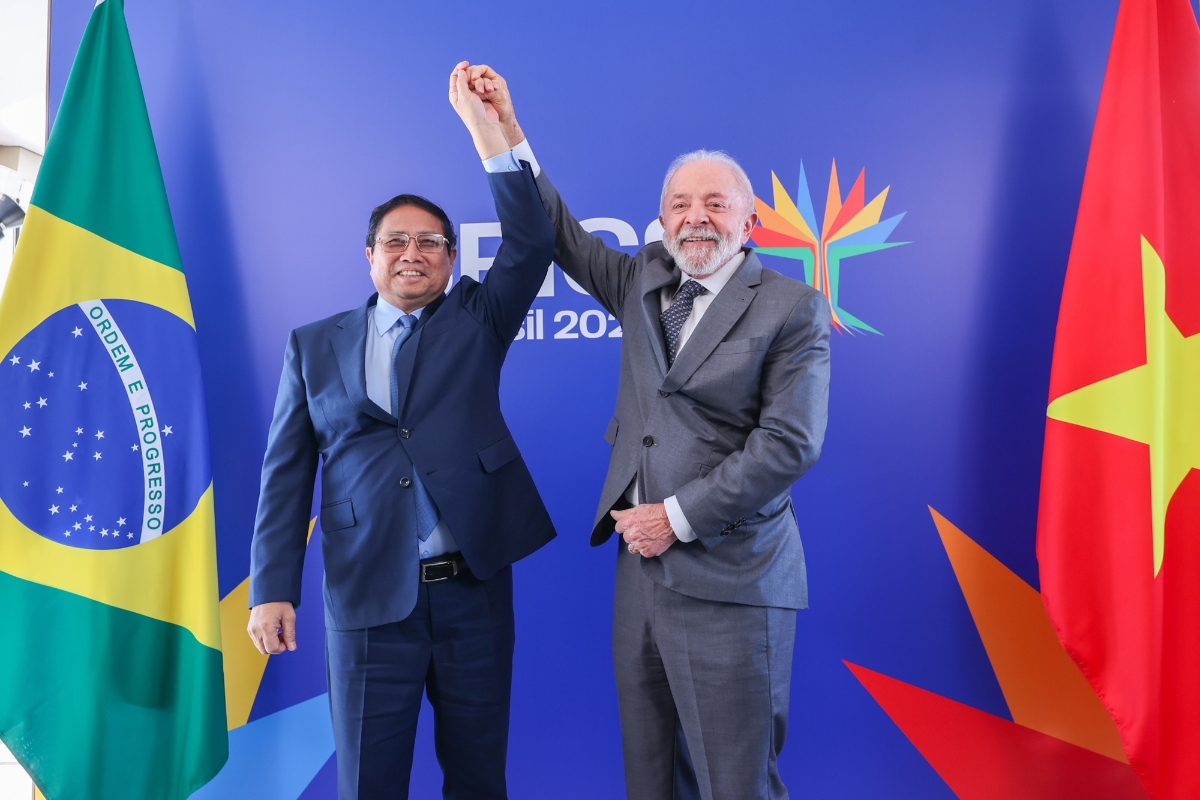 Thủ tướng Chính phủ Phạm Minh Chính và Tổng thống Brazil Luiz Inacio Lula da Silva trước hội đàm - Ảnh: VGP