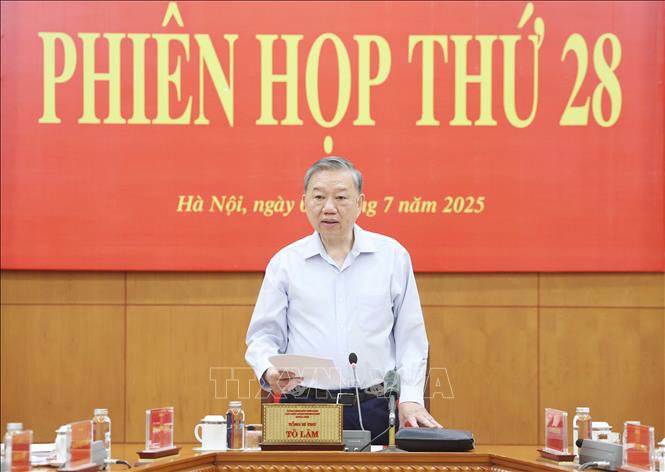 Tổng B&iacute; thư T&ocirc; L&acirc;m, Trưởng Ban Chỉ đạo Trung ương về ph&ograve;ng, chống tham nhũng, l&atilde;ng ph&iacute;, ti&ecirc;u cực ph&aacute;t biểu tại phi&ecirc;n họp thứ 28 của Ban Chỉ đạo. Ảnh: TTXVN