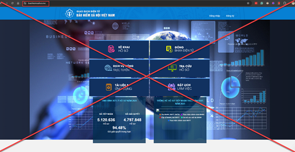 Trang web giả mạo có giao diện tương tự trang chính thức. Ảnh: BHXH Việt Nam.