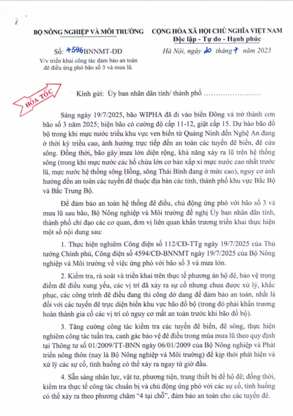 C&ocirc;ng văn của Bộ N&ocirc;ng nghiệp v&agrave; M&ocirc;i trường