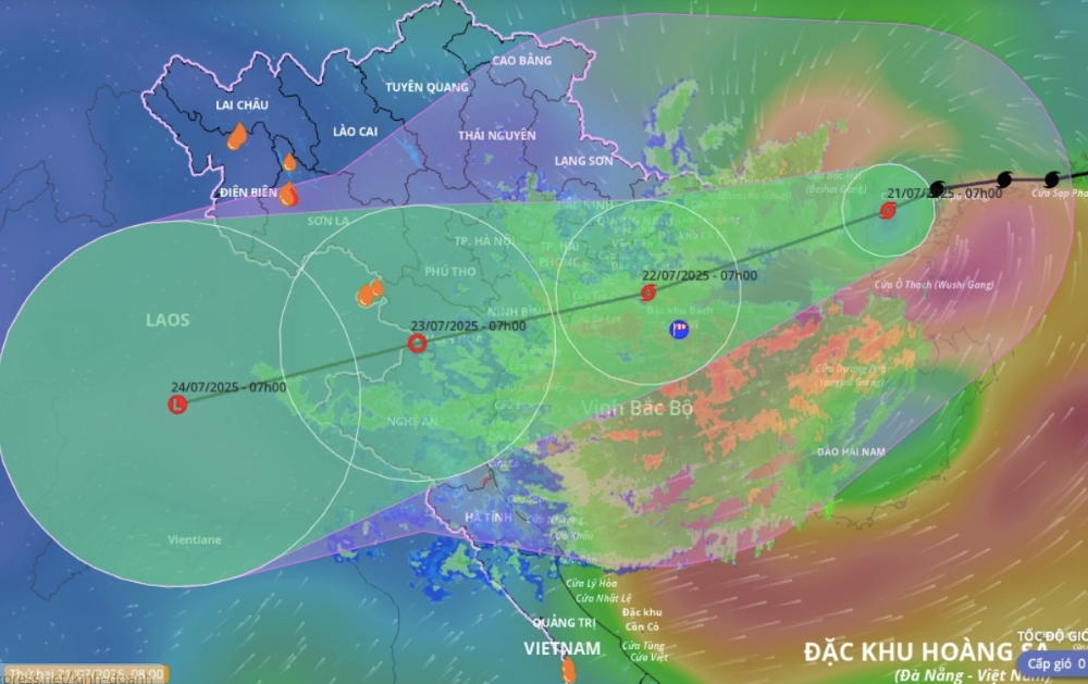 Dự báo đường đi của bão số 3. Trung tâm Dự báo Khí tượng Thủy văn Quốc gia, sáng 21/7.