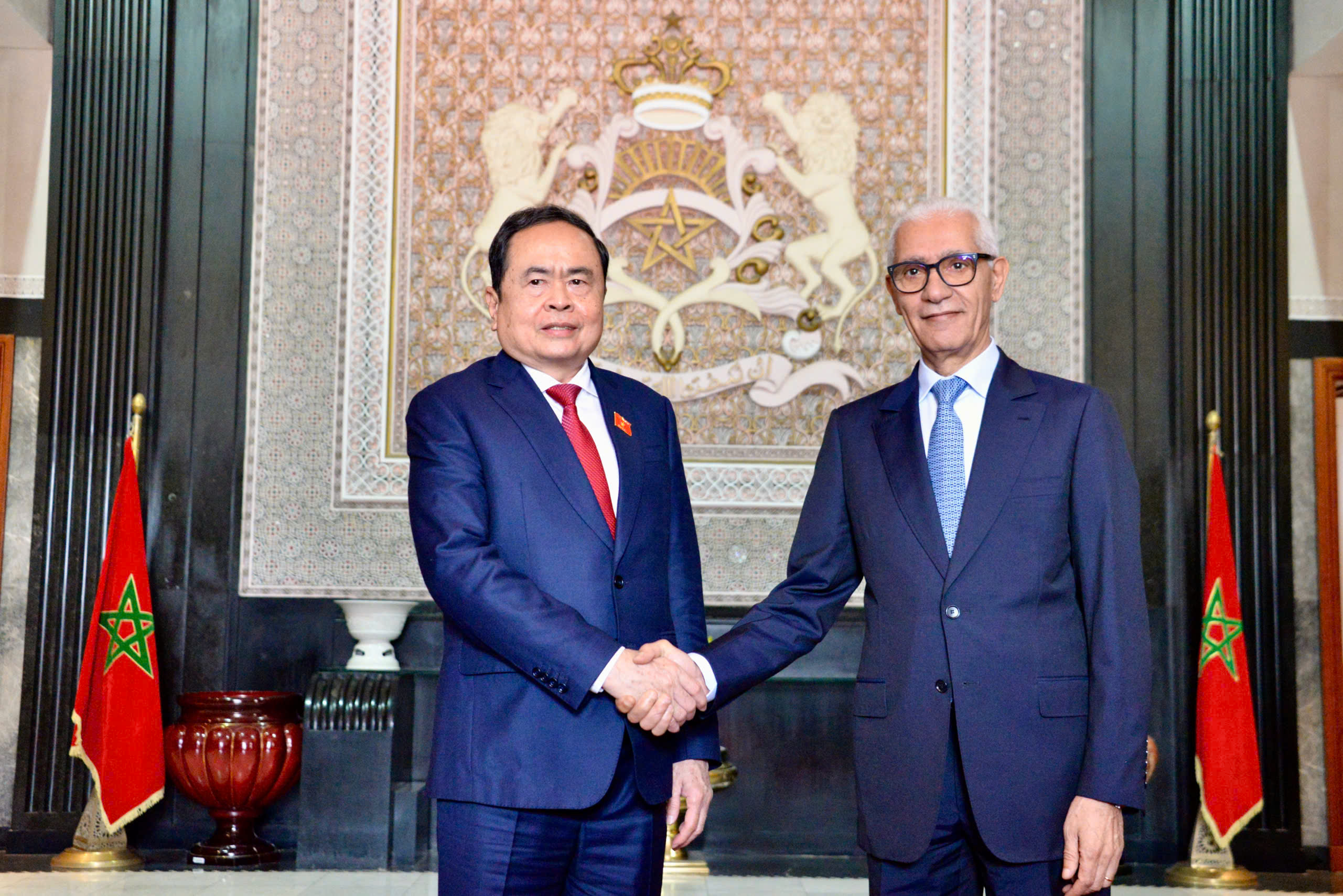 Chủ tịch Quốc hội Trần Thanh Mẫn hội đ&agrave;m Chủ tịch Hạ viện Morocco Rachid Talbi El Alami - Ảnh: Quochoi.vn