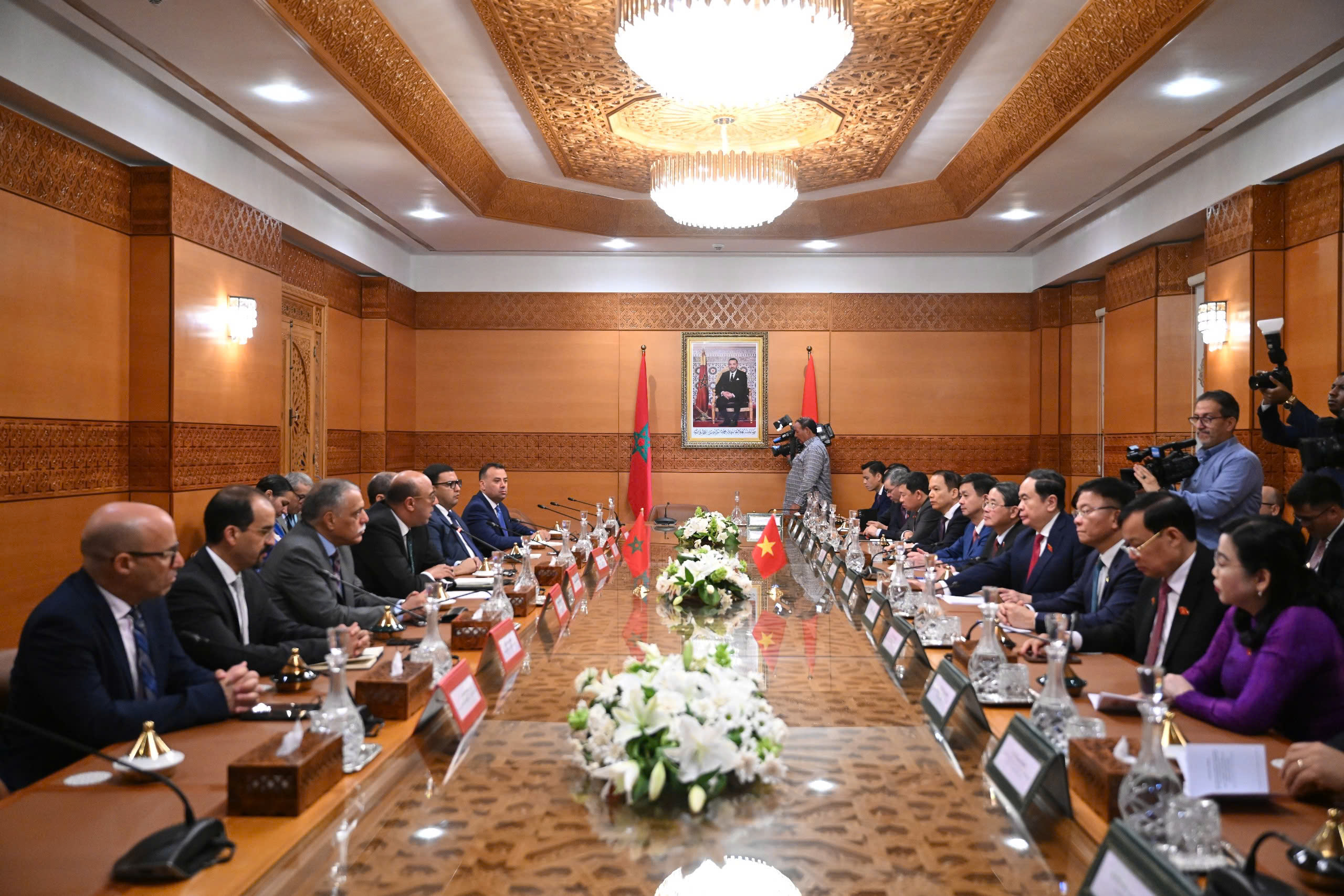 Quang cảnh cuộc hội đàm giữa Chủ tịch Quốc hội Trần Thanh Mẫn và Chủ tịch Thượng viện Mohamed Ould Errachid - Ảnh: Quochoi.vn