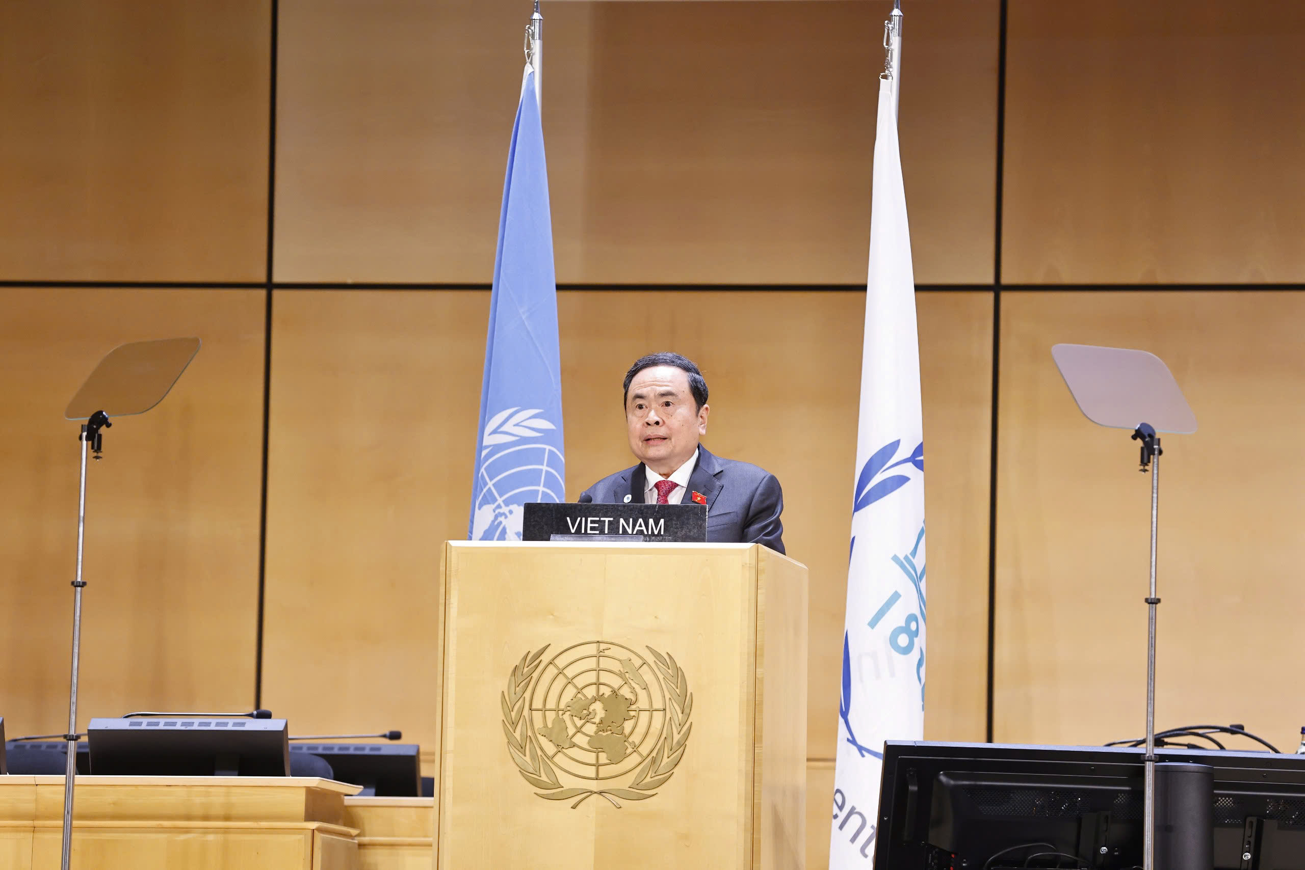 Chủ tịch Quốc hội Trần Thanh Mẫn phát biểu tại Phiên thảo luận chung của Hội nghị các Chủ tịch Quốc hội thế giới lần thứ 6 - Ảnh: Quochoi.vn