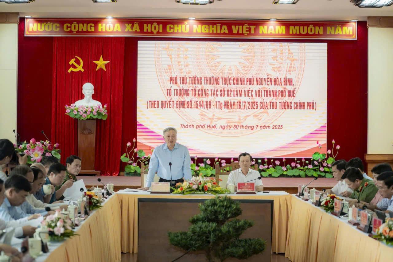 Phó Thủ tướng Thường trực Chính phủ Nguyễn Hòa Bình phát biểu tại buổi làm việc