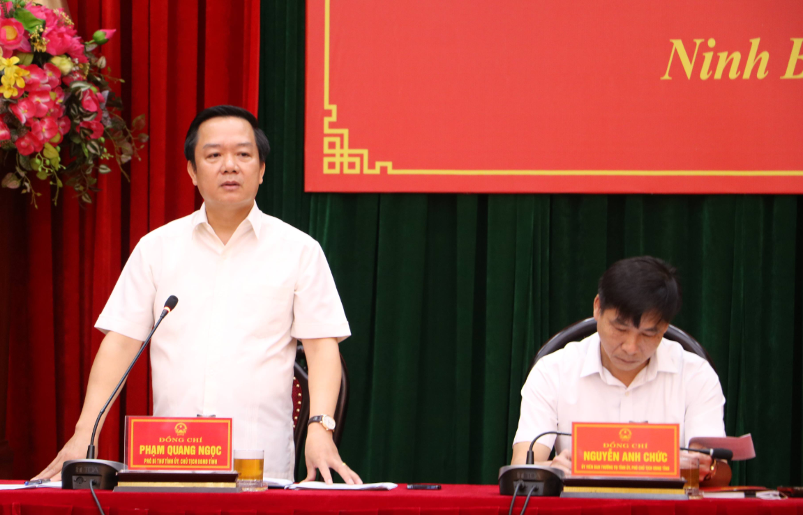 &Ocirc;ng Phạm Quang Ngọc, Chủ tịch UBND tỉnh Ninh B&igrave;nh, ph&aacute;t biểu tại hội nghị.