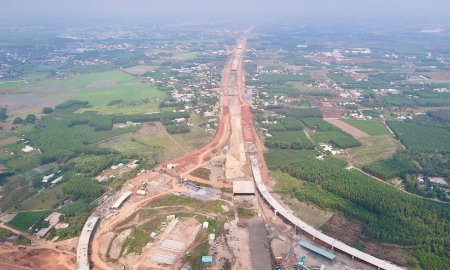 Toàn cảnh cao tốc Biên Hòa - Vũng Tàu đoạn dự án thành phần 2 qua huyện Long Thành, Đồng Nai - Ảnh: VGP.
