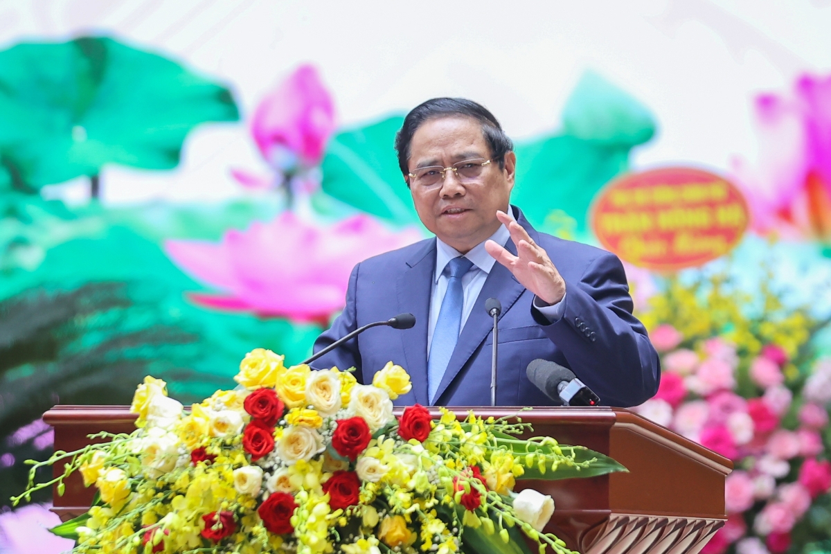 Thủ tướng Phạm Minh Chính khái quát 9 nhóm thành tựu của Bộ, ngành Xây dựng nhiệm kỳ vừa qua - Ảnh: VGP/Nhật Bắc