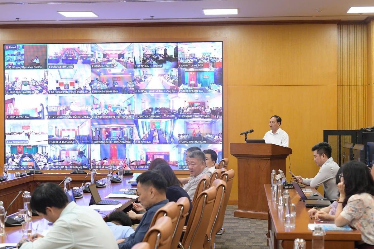 Hội nghị diễn ra theo hình thức trực tiếp và trực tuyến tại các điểm cầu của UBND các tỉnh, thành phố, với sự tham gia của đại diện UBND tỉnh, thành phố, các Sở ngành liên quan cùng cán bộ, công chức cấp xã, phường, đặc khu. (Ảnh: Trường Giang).