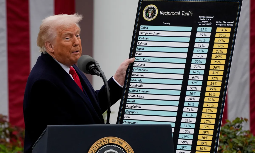 Tổng thống Mỹ Donald Trump công bố chính sách thuế đối ứng ngày 2/4/2025 - Ảnh: Getty Images