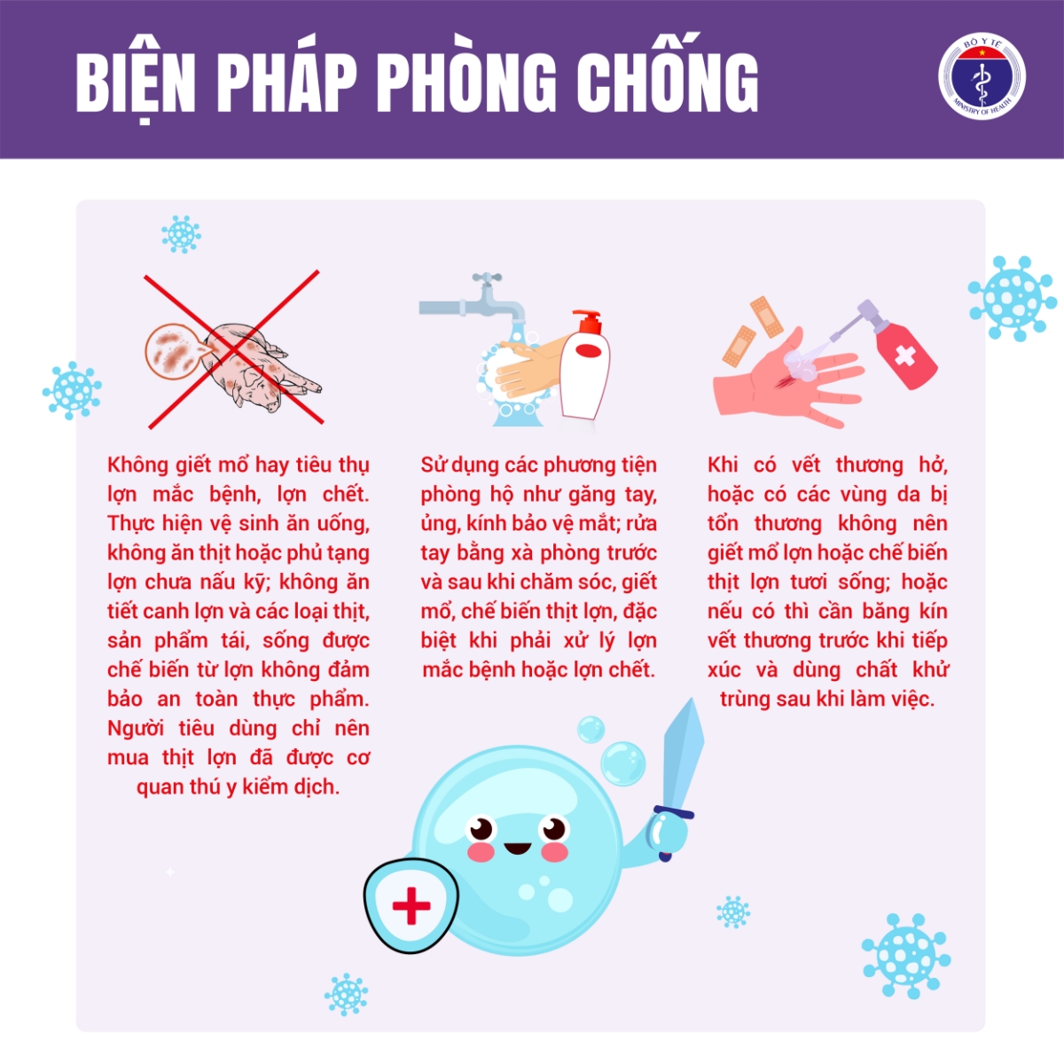 Khuyến c&aacute;o ph&ograve;ng bệnh li&ecirc;n cầu lợn. Nguồn: Bộ Y tế.