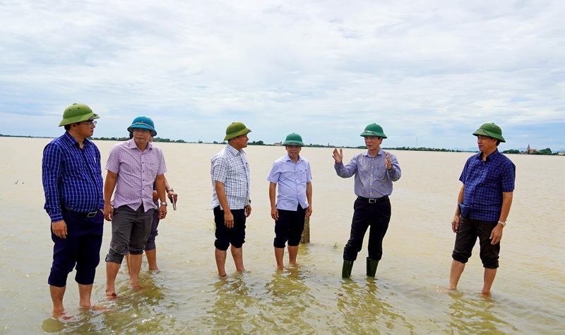 Quyền Chủ tịch UBND tỉnh Quảng Trị Hoàng Nam đi kiểm tra, chỉ đạo công tác khắc phục hậu quả ảnh hưởng do bão số 1 và mưa lũ tại huyện Hải Lăng ngày 14/6 vừa qua.
