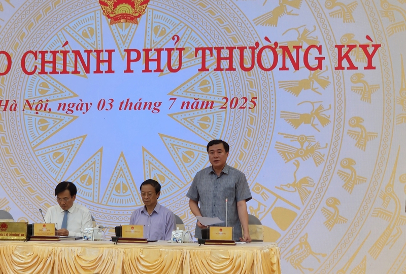 Thứ trưởng Bộ Công Thương Nguyễn Sinh Nhật Tân phát biểu tại buổi họp báo thường kỳ của Chính phủ ngày 3/7/2025 