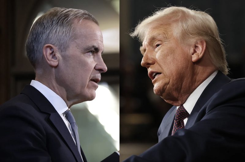 Thủ tướng Canada Mark Carney (trái) và Tổng thống Mỹ Donald Trump - Ảnh: Bloomberg.