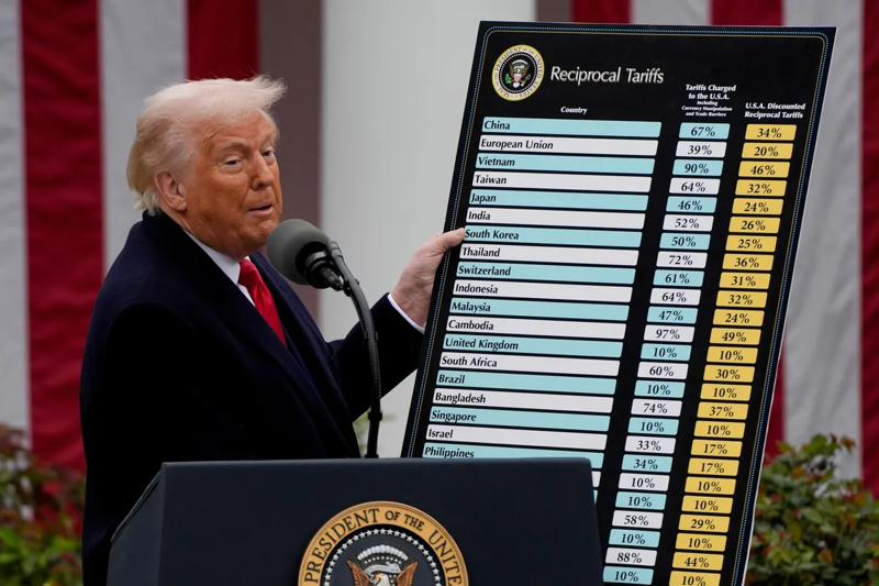 Tổng thống Mỹ Donald Trump công bố chính sách thuế đối ứng ngày 2/4/2025 - Ảnh: Getty Images