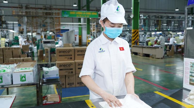 Sản xuất sản phẩm sinh học phân hủy hoàn toàn tại nhà máy Nhựa An Phát Xanh.