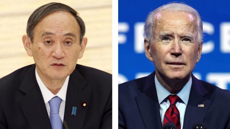 Thủ tướng Nhật Yoshihide Suga (ảnh trái) và Tổng thống Mỹ Joe Biden - Ảnh: Kyodonews