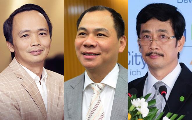 Từ trái sang: ông Trịnh Văn Quyết, ông Phạm Nhật Vượng và ông Bùi Thành Nhơn, những gương mặt tỷ phú bất động sản đáng chú ý trong top 10.