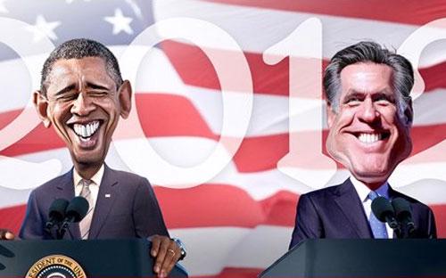 Một biếm họa về cuộc bầu cử Tổng thống Mỹ năm 2012. Hai ứng viên Barack Obama và Mitt Romney đã sẵn sàng cho màn quyết đấu cuối cùng diễn ra hôm nay (6/11, theo giờ địa phương).<br>