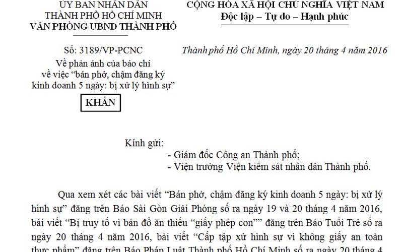 Văn bản khẩn của Phó chủ tịch UBND TPHCM Lê Thanh Liêm chỉ đạo giải quyết dứt điểm vụ việc - Ảnh: VGP/Phương Dy.