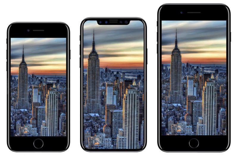 Từ trái qua: ba mẫu smartphone mới gồm iPhone 8, iPhone X, và iPhone 8 Plus của Apple.<br>
