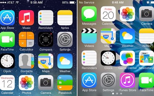 Giao diện iOS 7 phẳng hoàn toàn và nhiều biểu tượng bị chê là trẻ con - Ảnh: Tech.<br>