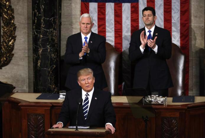 Tổng thống Mỹ Donald Trump phát biểu trước Quốc hội ngày 28/2 - Ảnh: Reuters.<br>