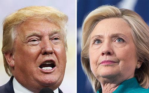 Hai ứng cử viên Tổng thống Mỹ Donald Trump (trái) và Hillary Clinton.<br>