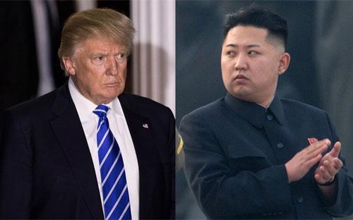 Tổng thống Mỹ Donald Trump (trái) và nhà lãnh đạo Triều Tiên Kim Jong Un.<br>
