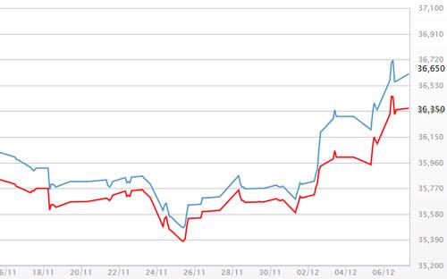 Diễn biến giá vàng SJC tại DOJI - Nguồn: DOJI.<br>