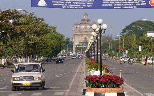 Một đường phố ở Vientiane, Lào.<br>