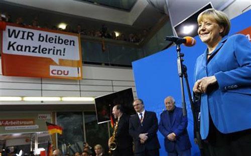 Phát biểu về kết quả của cuộc bầu cử, bà Merkel nói đây là một “kết quả tuyệt vời” - Ảnh: Reuters.<br>