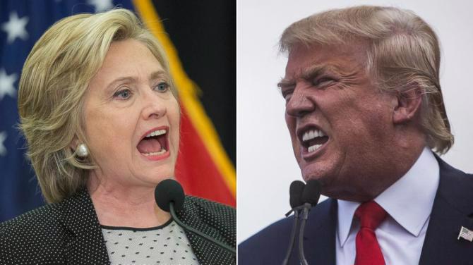 Hai ứng cử viên Tổng thống Mỹ Hillary Clinton (trái) và Donald Trump (phải).<br>