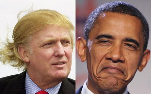 Ứng viên tổng thống Mỹ Donald Trump (trái) và Tổng thống Mỹ Barack Obama (phải).<br>
