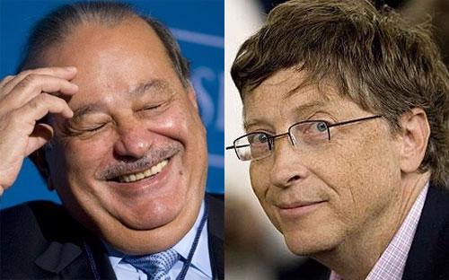 Tỷ phú Carlos Slim (trái) và tỷ phú Bill Gates.<br>