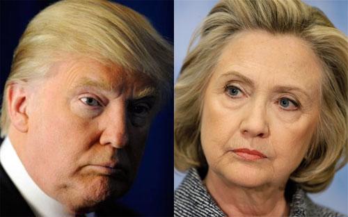 Hai ứng cử viên tổng thống Mỹ: Donald Trump của Đảng Cộng hòa (trái) và Hillary Clinton (phải).<br>