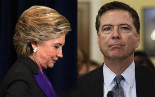Bà Hillary Clinton, người thua trong cuộc bầu cử Tổng thống Mỹ ngày 8/11 (trái), và ông James Comey, Giám đốc Cục Điều tra Liên bang Mỹ (FBI) - Ảnh: Reuters.<br>