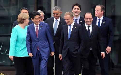 Các nhà lãnh đạo G7 tại hội nghị thượng đỉnh ở Ise-Shima, Nhật Bản ngày 25/5 - Ảnh: Asahi Shimbun/Getty.<br>