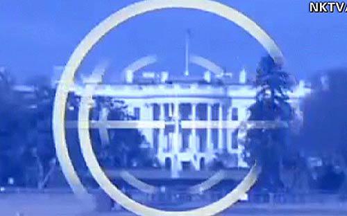 Hình ảnh cắt ra từ trong đoạn video mới nhất cho thấy Nhà Trắng nằm trong tầm ngắm bắn của Bình Nhưỡng - Ảnh chụp màn hình.<br>