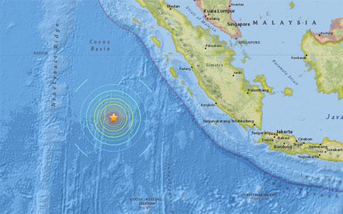Vị trí của tâm chấn trận động đất xảy ra ở Indonesia ngày 2/3 trên bản đồ - Ảnh: Bloomberg/USGS.<br>