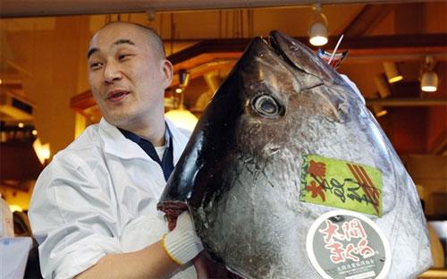Đầu của con cá ngừ khổng lồ vừa lập kỷ lục giá 1,76 triệu USD tại Tokyo - Ảnh: EPA.<br>